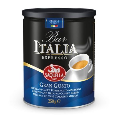 قهوه اسپرسو آسیاب شده ایتالیا آبی گرن گوستو ساکوئلا 250 گرم قوطی | – Gran Gusto Espresso